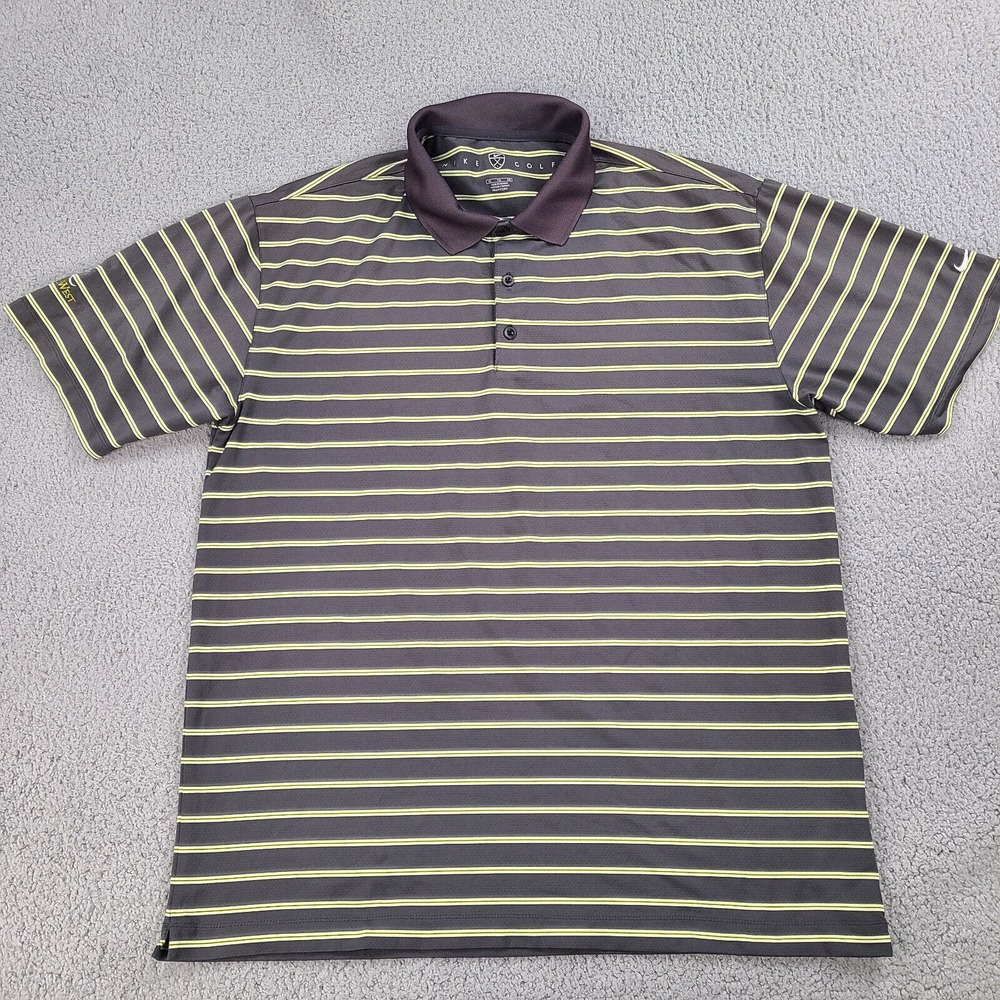 Nike Polo Shirt Mens XL Gray Golf FitDry Striped Short Sleeve Quail West Embroid